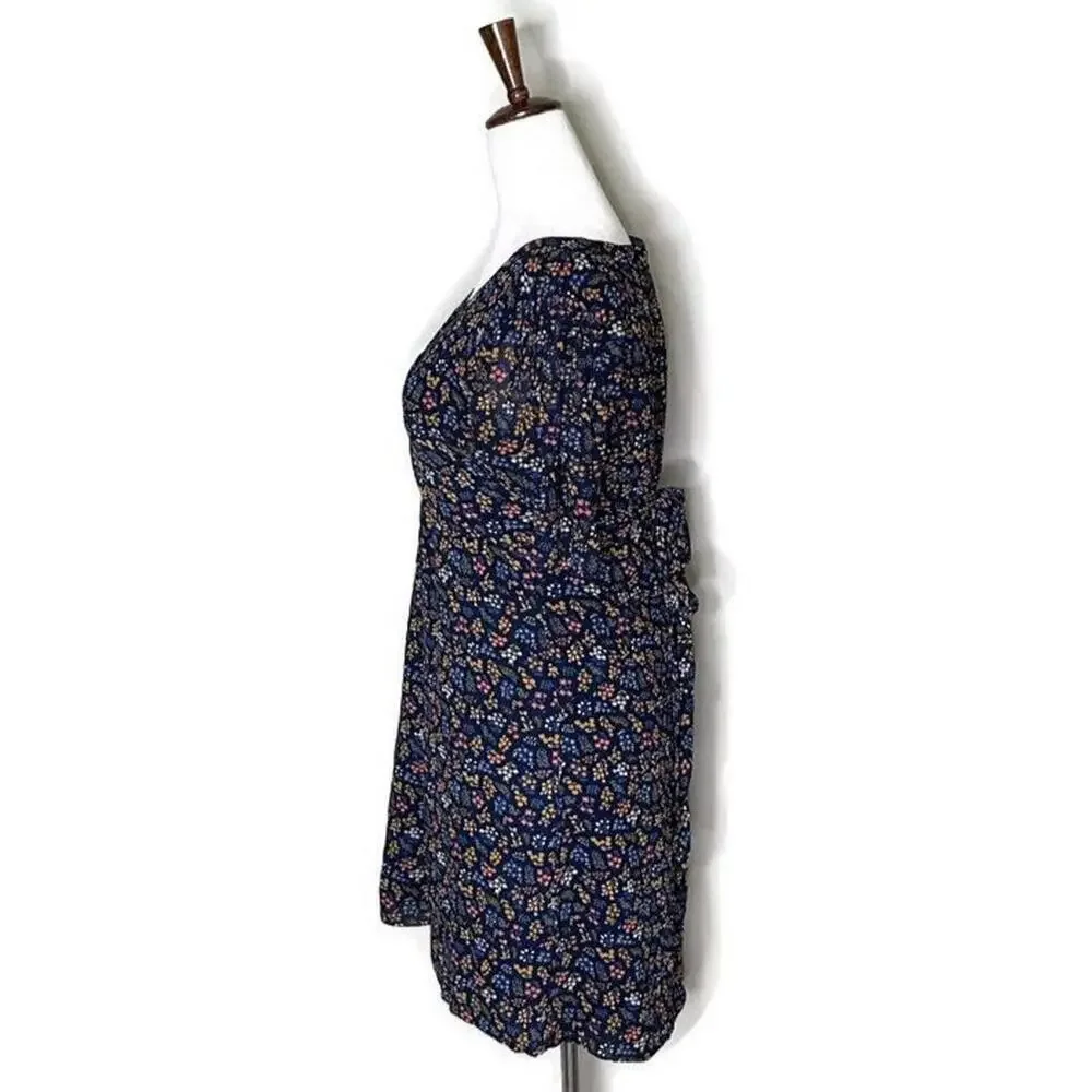 Madewell Cross Front Floral Flutter Sleeve Faux Wrap A Line Tie Dress Blue 4 - Picture 5 of 9
